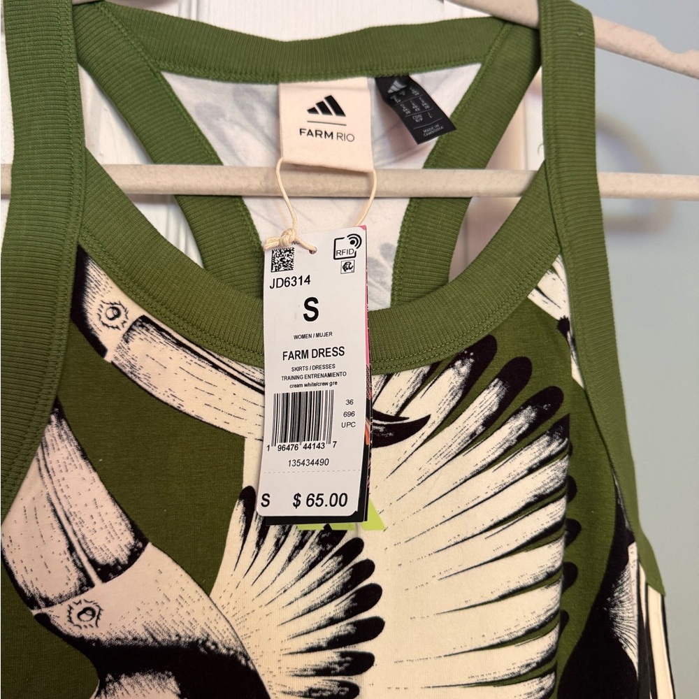 NWT Adidas x Farm Rio Jersey Farm Midi Dress in Cream White and Crew Green - Picture 6 of 11
